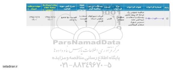  مناقصه پروژه تکمیل روسازی و آسفالت