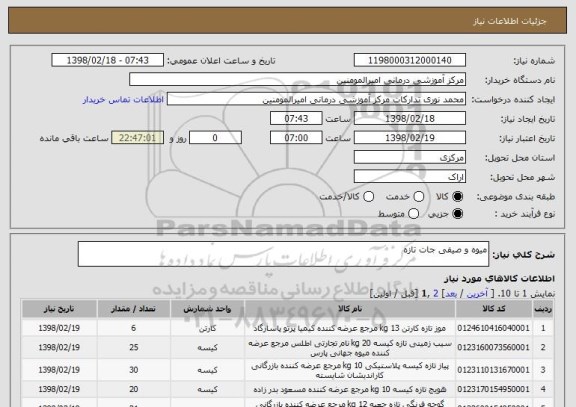 استعلام میوه و صیفی جات تازه