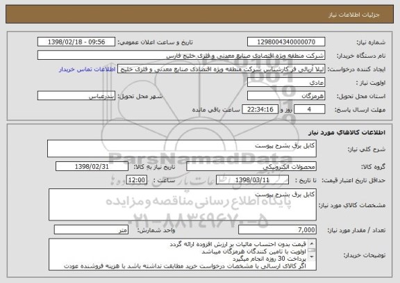 استعلام کابل برق بشرح پیوست