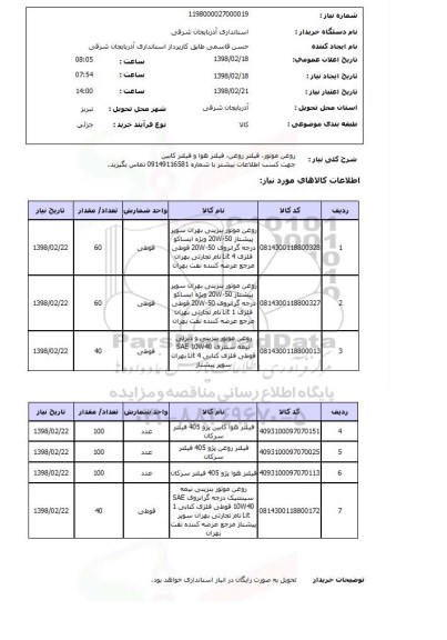 استعلام روغن موتور، فیلتر روغن، فیلتر هوا و فیلتر کابینجهت کسب اطلاعات بیشتر با شماره 09149116581 تماس بگیرید.