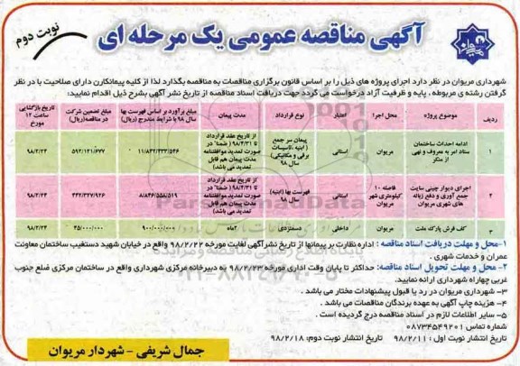 مناقصه عمومی , مناقصه ادامه احداث ساختمان ستاد و... نوبت دوم 