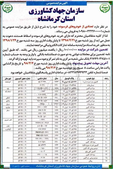 مزایده, مزایده فروش خودروهای فرسوده 