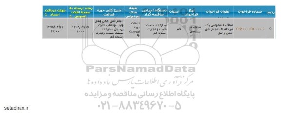 مناقصه، مناقصه انجام امور حمل و نقل 