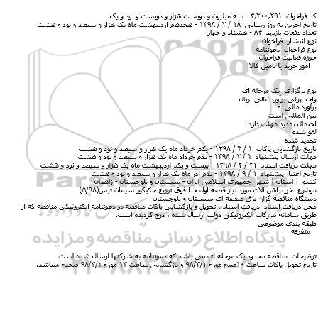 فراخوان دعوتنامه, فراخوان دعوتنامه خرید آهن آلات 