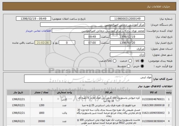 استعلام مواد لبنی