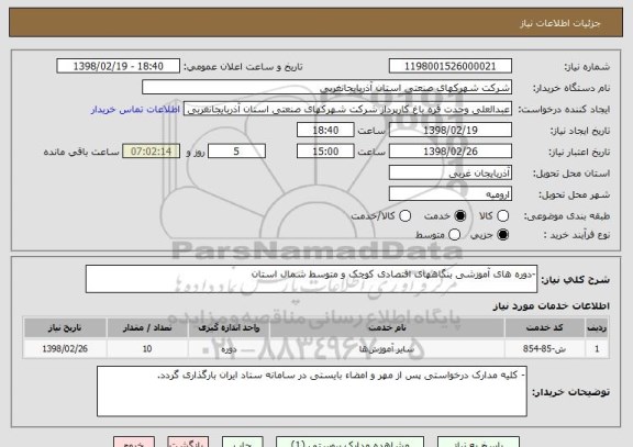 استعلام -دوره های آموزشی بنگاههای اقتصادی کوچک و متوسط شمال استان