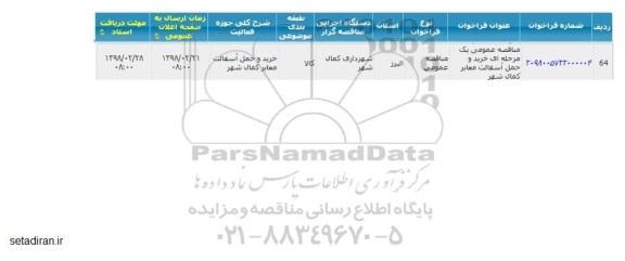 مناقصه عمومی, مناقصه  خرید و حمل آسفالت معابر