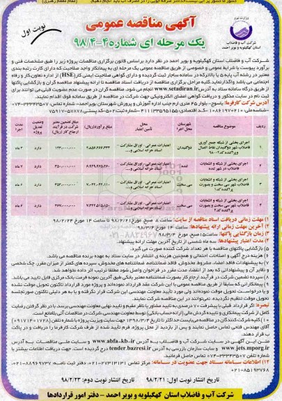 آگهی مناقصه عمومی یک مرحله ای, مناقصه  اجرای بخشی از شبکه جمع آوری فاضلاب شهر  و...