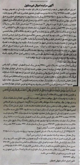 مزایده مزایده فروش 12 حبه مشاع از 72 حبه ششدانگ ملکی 