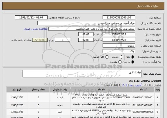 استعلام مواد غذایی