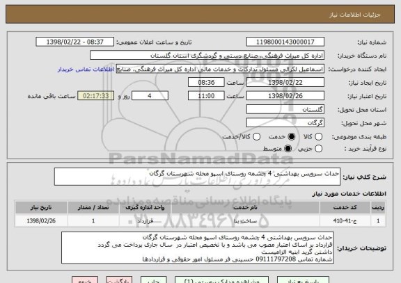 استعلام حداث سرویس بهداشتی 4 چشمه روستای اسپو محله شهرستان گرگان
