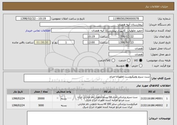 استعلام ست سرم ومیکروست اطهران جراح
