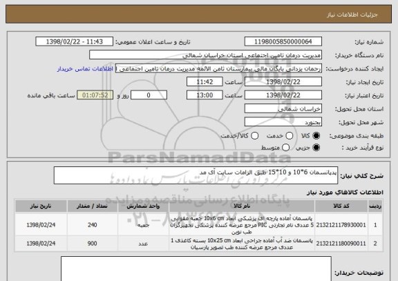 استعلام پدپانسمان 6*10 و 10*15 طبق الزامات سایت آی مد