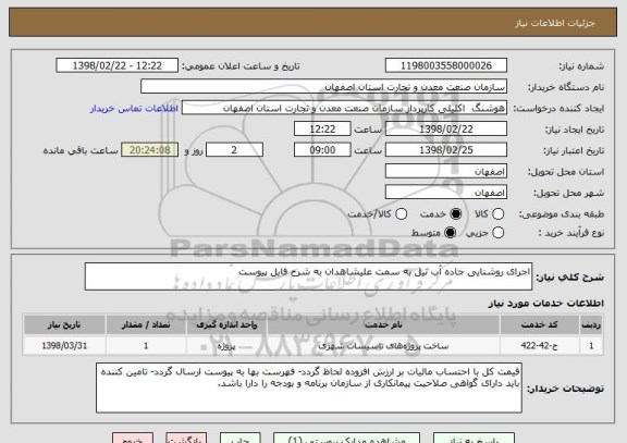 استعلام اجرای روشنایی جاده آب نیل به سمت علیشاهدان به شرح فایل پیوست