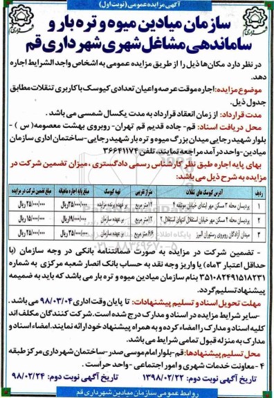 مزایده, مزایده اجاره وقت عرصه و اعیان 