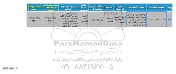 مناقصه مناقصه سرمایه گذاران جهت اجرای سرپوشیدن کردن زمین چمن مصنوعی 