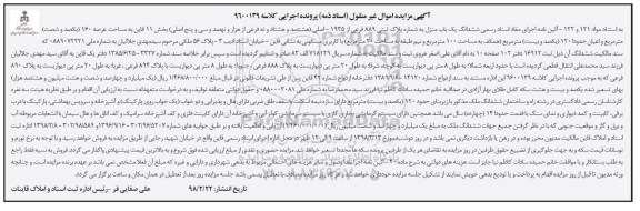 مزایده مزایده ششدانگ یکباب منزل عرصه 160 مترمربع