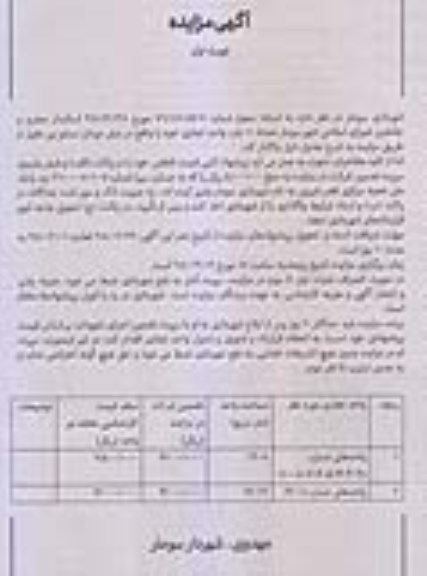 مزایده, مزایده واگذاری  تعداد 10 باب واحد تجاری 