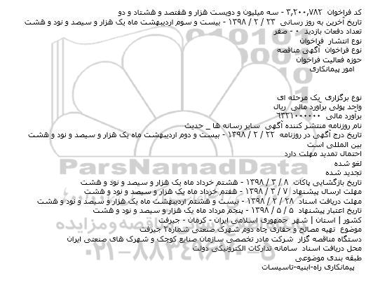 مناقصه تهیه مصالح و حفاری چاه دوم شهرک صنعتی