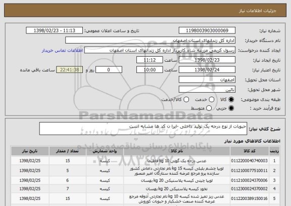 استعلام حبوبات از نوع درجه یک تولید داخلی -ایرا ن کد ها مشابه است