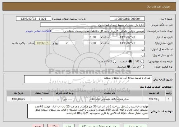 استعلام احداث و مرمت منابع ابی در سطح استان