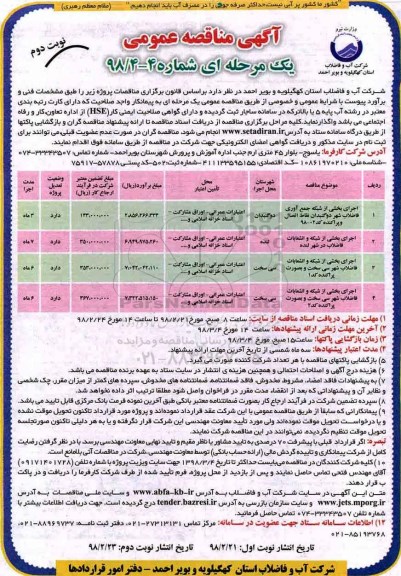 آگهی مناقصه عمومی یک مرحله ای, مناقصه  اجرای بخشی از شبکه جمع آوری فاضلاب شهر  و... نوبت دوم 