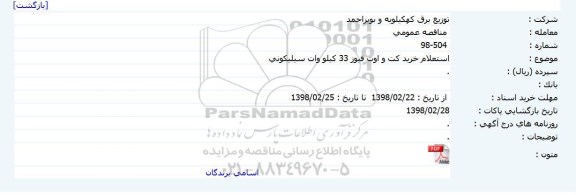 استعلام, استعلام خرید کت و اوت فیوز 33 کیلووات سیلیکونی 