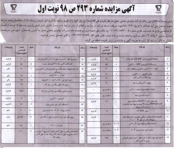 مزایده ,مزایده دستگاه الکتروفن استیل و ...