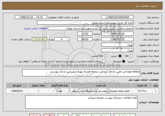 استعلام مطالعه وطراحی تامین خدمات روبنایی درمحله هرندی تهران براساس مدارک پیوستی