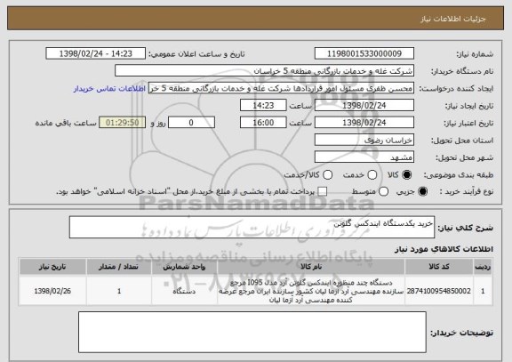 استعلام خرید یکدستگاه ایندکس گلوتن