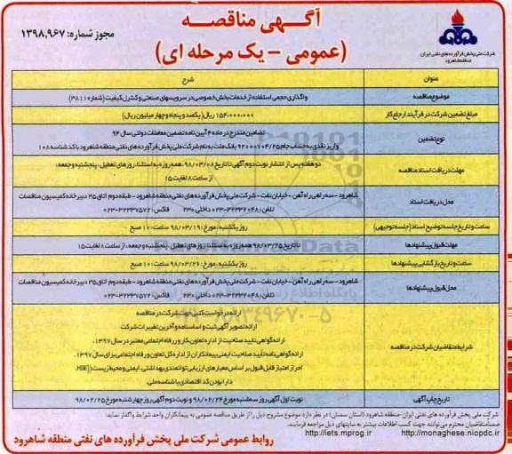آگهی مناقصه عمومی, مناقصه واگذاری حجمی استفاده از خدمات بخش خصوصی...