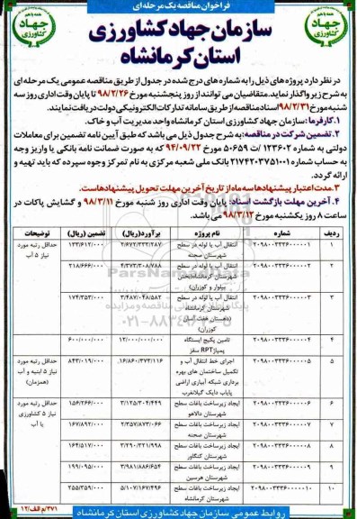 فراخوان مناقصه , فرخوان مناقصه انتقال آب یا لوله در سطح ....