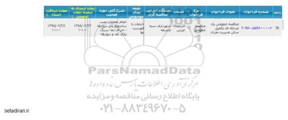 مناقصه عمومی, مناقصه عمومی تکمیل سالن مدیریت بحران 
