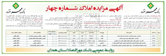 مزایده مزایده فروش املاک مازاد شماره چهار