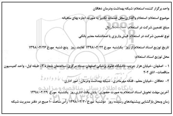 استعلام , استعلام واگذاری محل خدمات تکثیر 