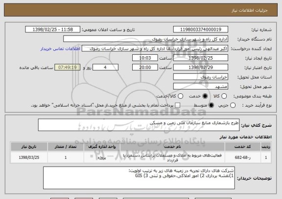 استعلام طرح بازشماری منابع سازمان ملی زمین و مسکن