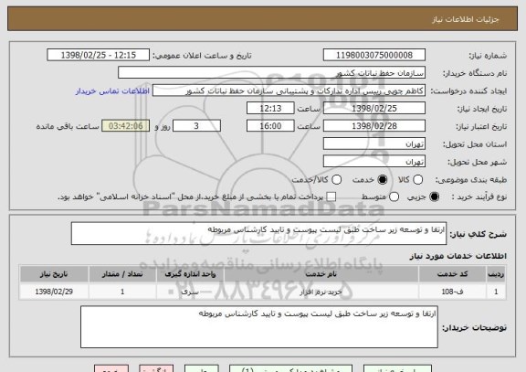 استعلام ارتقا و توسعه زیر ساخت طبق لیست پیوست و تایید کارشناس مربوطه 