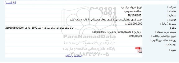مناقصه مناقصه خرید کنتور تکفاز آپارتمانی ...