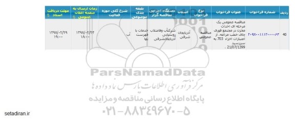 مناقصه, مناقصه احداث مخزن در مجتمع قوری چای خطب