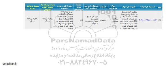  مناقصه عمومی یک مرحله ای خرید تعداد 160 دستگاه آبگرمکن خورشیدی