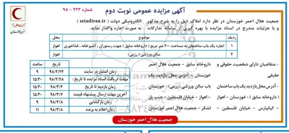آگهی مزایده عمومی, مزایده اجاره یک باب ساختمان - نوبت دوم