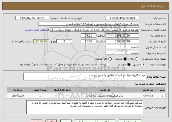 استعلام مرمت کاروانسرای نو همدان مطابق با شرح پیوست.