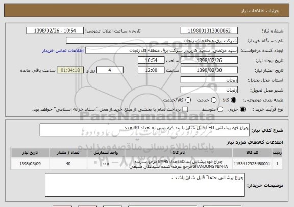 استعلام چراغ قوه پیشانی LED قابل شارژ با بند ذره بینی به تعداد 40 عدد 