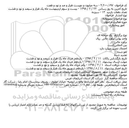آگهی مناقصه ,مناقصه گازرسانی به ۴۶ مورد صنایع نقده - محدود