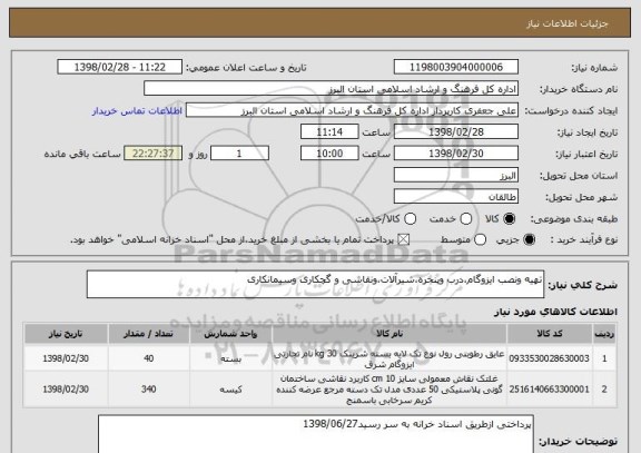 استعلام تهیه ونصب ایزوگام،درب وپنجره،شیرآلات،ونقاشی و گچکاری وسیمانکاری
