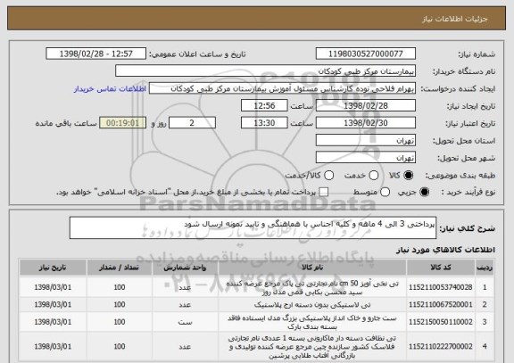 استعلام پرداختی 3 الی 4 ماهه و کلیه اجناس با هماهنگی و تایید نمونه ارسال شود