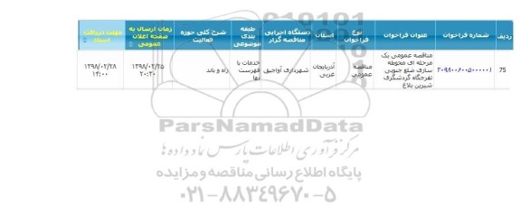 مناقصه، مناقصه محوطه سازی ضلع جنوبی تفرجگاه گردشگری