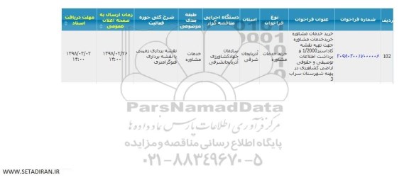 فراخوان خرید خدمات مشاوره جهت تهیه نقشه کاداستر 
