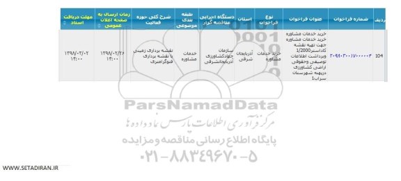 فراخوان, فراخوان خرید خدمات مشاوره جهت تهیه نقشه کاداستر...