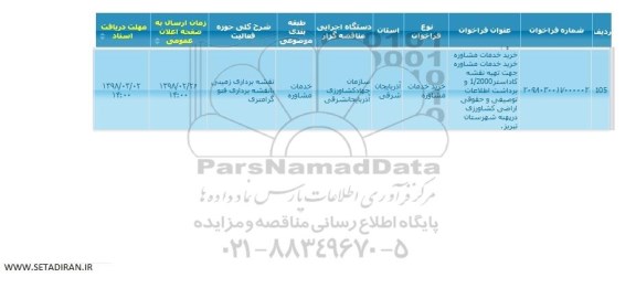 فراخوان, فراخوان خرید خدمات مشاوره جهت تهیه نقشه کاداستر 1/2000 و ... 